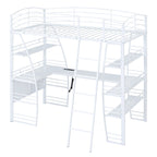 Metal Loft Bed with Shelves, L-Shaped Desk, Sockets, USB Ports, Wireless Charging