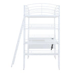 Metal Loft Bed with Shelves, L-Shaped Desk, Sockets, USB Ports, Wireless Charging