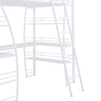 Metal Loft Bed with Shelves, L-Shaped Desk, Sockets, USB Ports, Wireless Charging