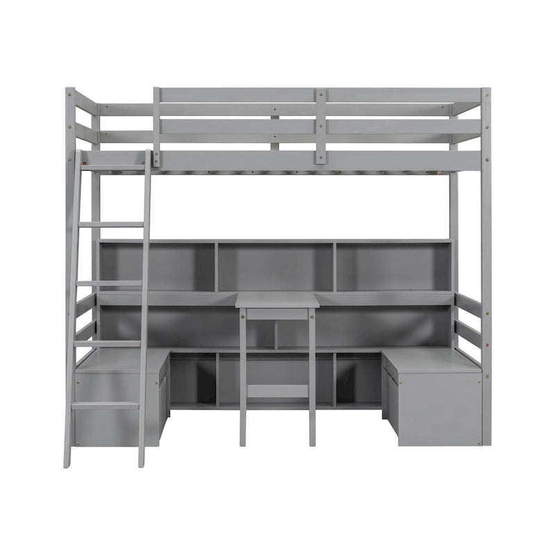 Twin House Bunk Bed with Shelves, Ladder, and Storage Drawers