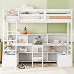 Twin House Bunk Bed with Shelves, Ladder, and Storage Drawers