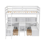 Twin House Bunk Bed with Shelves, Ladder, and Storage Drawers