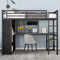 Black Twin XL Loft Bed with Built-in Wardrobe, Desk, and Storage Shelves, Space-Saving Design