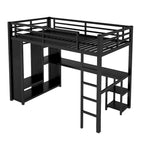 Black Twin XL Loft Bed with Built-in Wardrobe, Desk, and Storage Shelves, Space-Saving Design