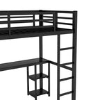Black Twin XL Loft Bed with Built-in Wardrobe, Desk, and Storage Shelves, Space-Saving Design
