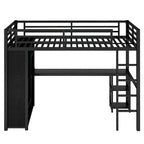 Black Twin XL Loft Bed with Built-in Wardrobe, Desk, and Storage Shelves, Space-Saving Design