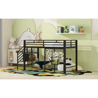 Twin Size Low Loft Bed with Storage Staircase and Iron Mesh, Metal Loft Bedframe with Storage Shelves and Guardrails