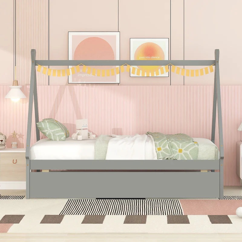 Twin size Tent Floor Bed with Trundle