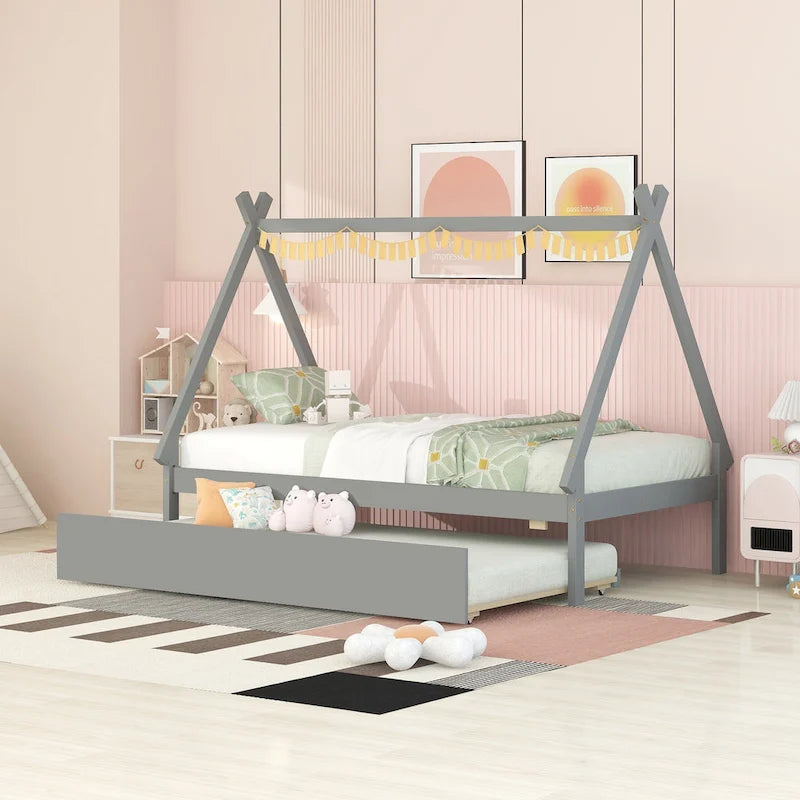 Twin size Tent Floor Bed with Trundle