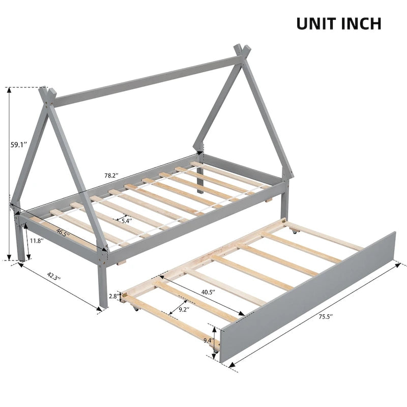 Twin size Tent Floor Bed with Trundle