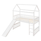 Loft Bed with Slide and Fence, House Bed with Slide