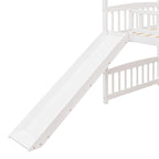 Loft Bed with Slide and Fence, House Bed with Slide