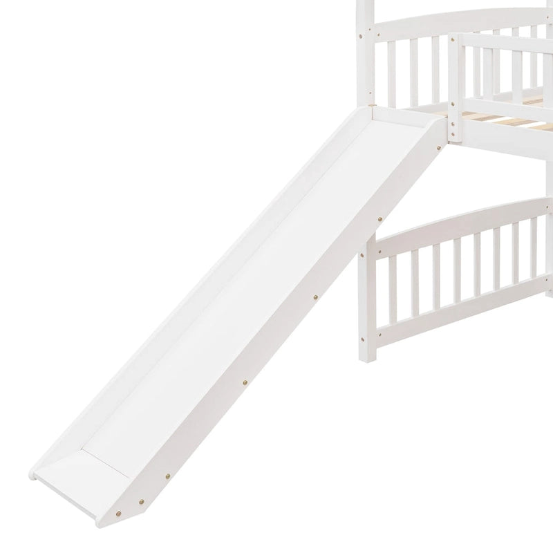 Loft Bed with Slide and Fence, House Bed with Slide