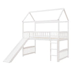 Loft Bed with Slide and Fence, House Bed with Slide