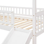 Loft Bed with Slide and Fence, House Bed with Slide