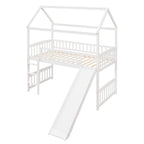 Loft Bed with Slide and Fence, House Bed with Slide