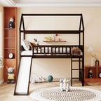 Loft Bed with Slide and Fence, House Bed with Slide