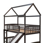 Loft Bed with Slide and Fence, House Bed with Slide