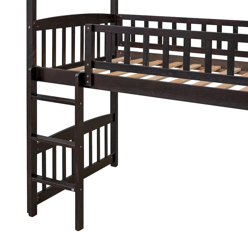 Loft Bed with Slide and Fence, House Bed with Slide