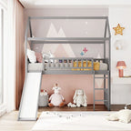 Loft Bed with Slide and Fence, House Bed with Slide