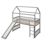 Loft Bed with Slide and Fence, House Bed with Slide