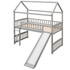 Loft Bed with Slide and Fence, House Bed with Slide