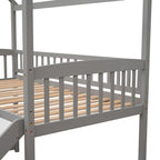 Loft Bed with Slide and Fence, House Bed with Slide