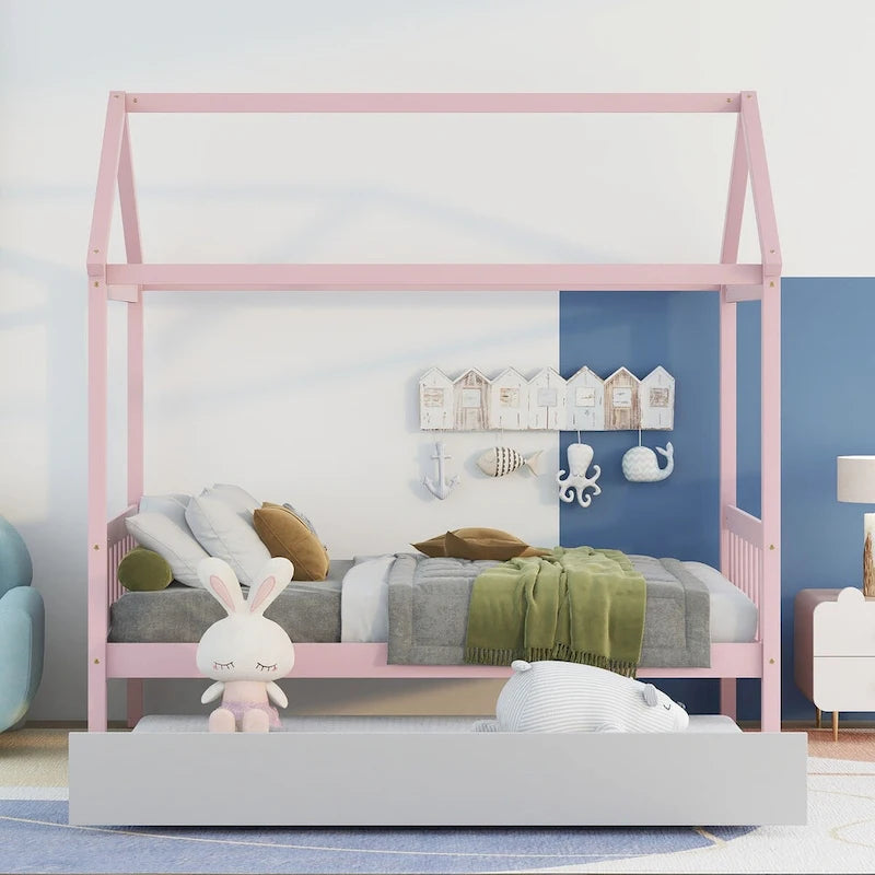 Twin Pine House Bed with Functional Trundle for Guests