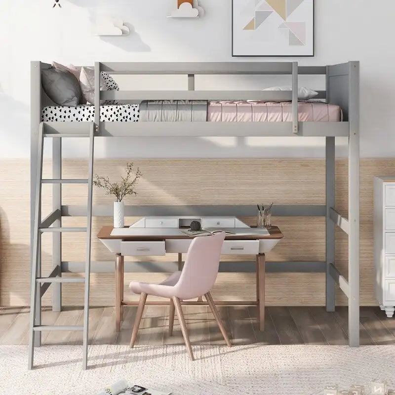 Solid Wood Twin Size Loft Bed with Ladder, Kids Bed