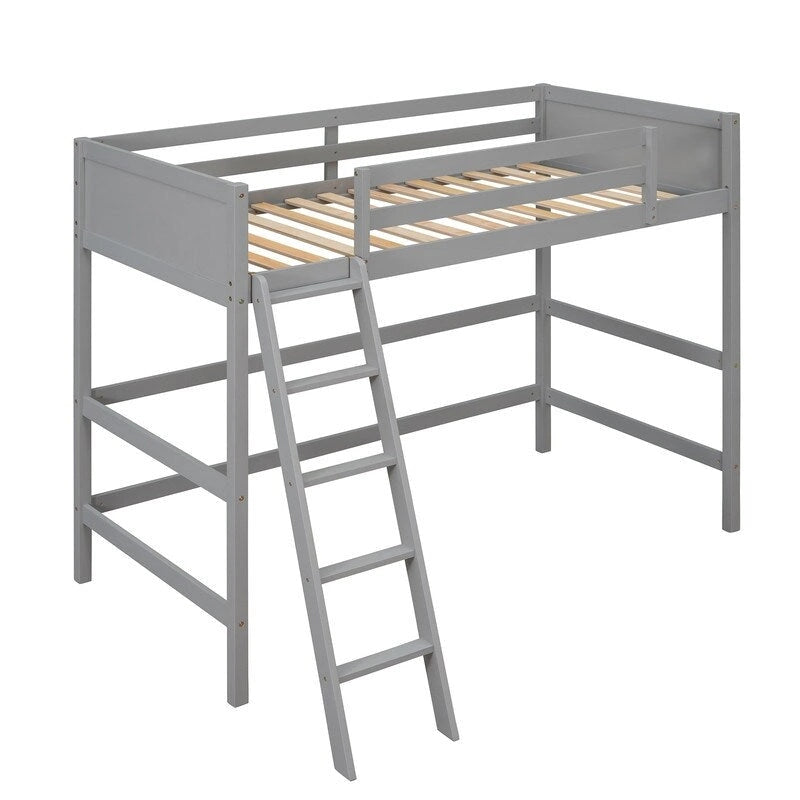 Solid Wood Twin Size Loft Bed with Ladder, Kids Bed